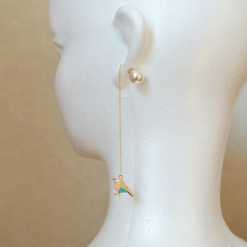 販売終了■ロングピアス ピンクの小鳥 揺れる パールキャッチ シルバー925 送料200円 1万円以上送料無料 |  | 06