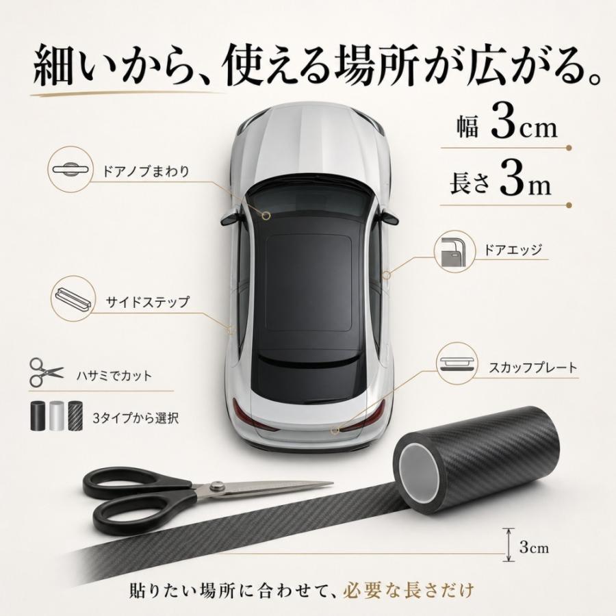 プロテクションフィルム 車 保護フィルム カーボン調 クリア 透明 傷防止 ドアノブ ドアエッジ サイドステップ スカッフプレート 擦り傷 DIY カー用品 幅3cm 5cm |  | 07