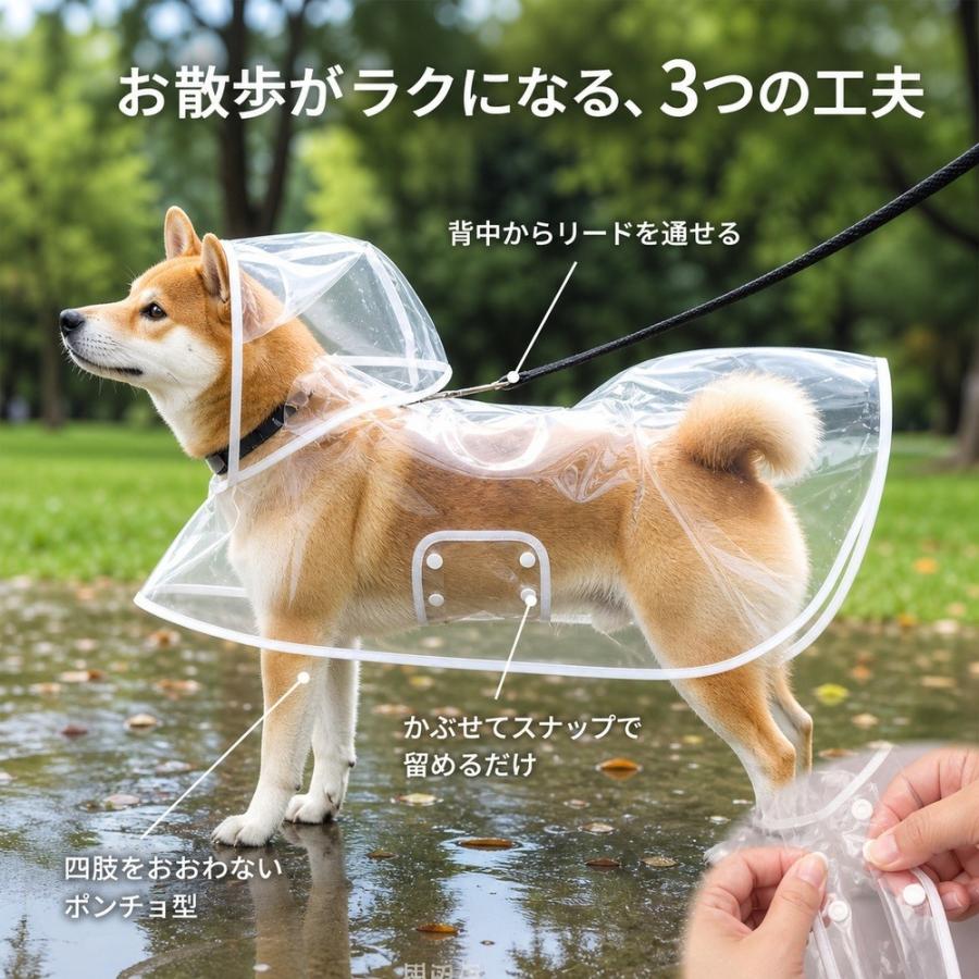 犬 レインコート 透明 カッパ ポンチョ 犬用 雨具 防水 小型犬 中型犬 散歩 梅雨 雨の日 着せやすい 軽量 通気性 視界良好 リード穴 ドッグウェア M L XL 2XL サ |  | 03