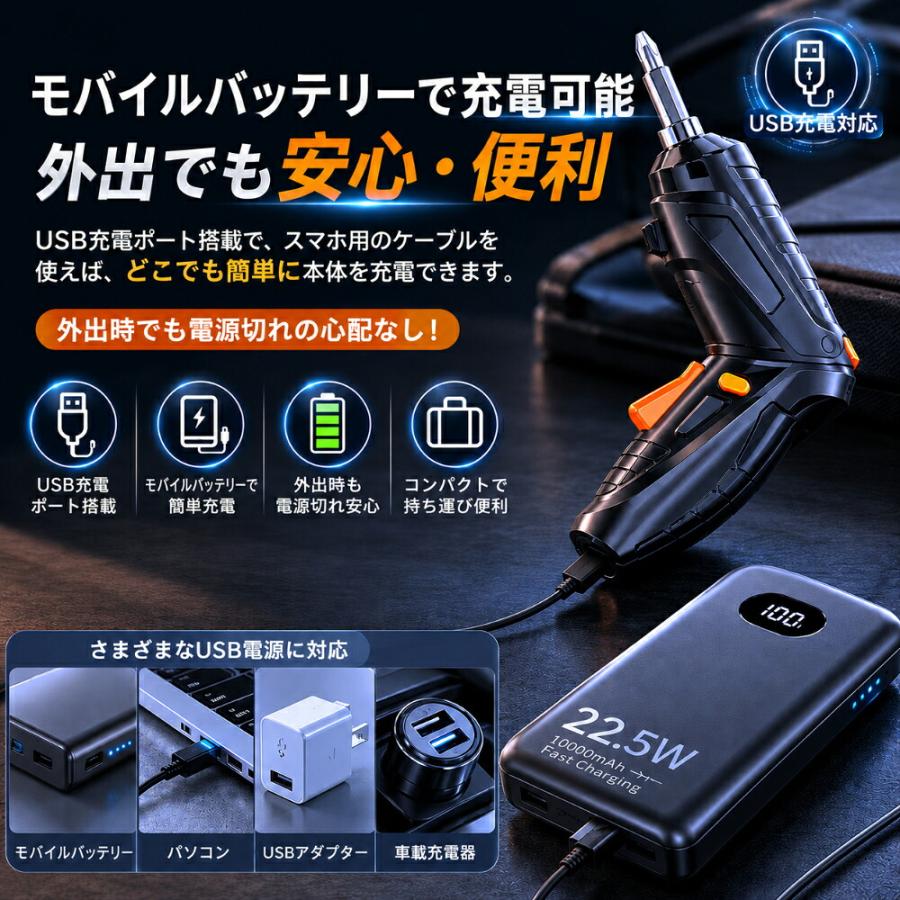 電動ドライバー コードレス 小型 電動ドリルドライバー ミニ電動ドライバー DIY工具 家庭用電動ドライバー 小型ドライバー 電動ネジ回し 家具組み立て ベッド組 |  | 01
