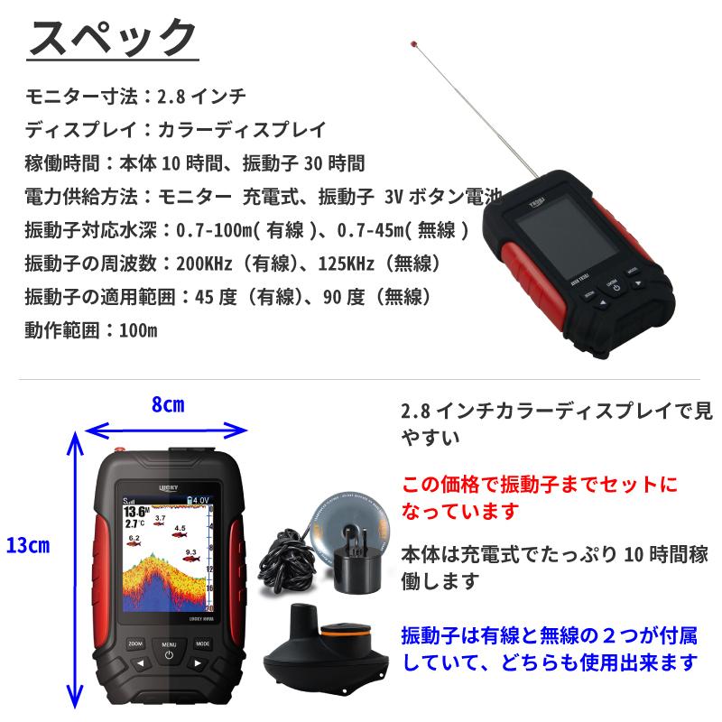 魚群探知機 ポータブル 魚探 日本語モデル ノヴァ ダブル振動子 2.8インチ液晶 200&125KHz ワイヤレス浮き振動子 ラッキー 正規品 |  | 06
