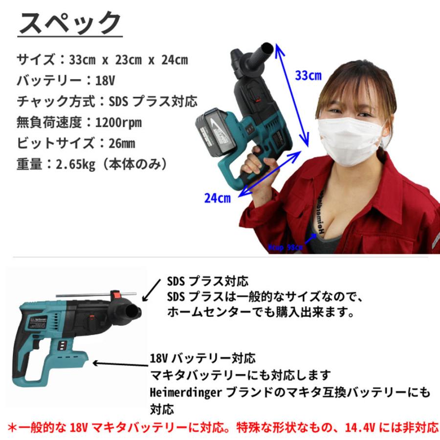 ハンマードリル マキタ 18V 互換 本体のみ バッテリー 国内正規品  