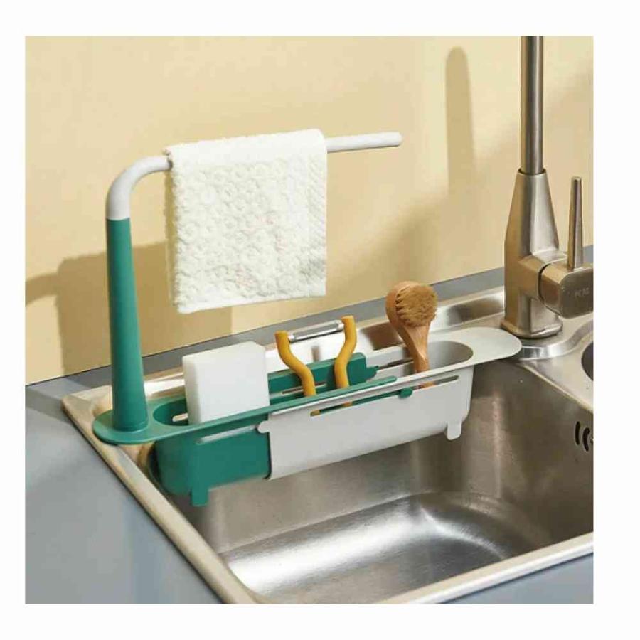 多機能 キッチン ラック ブルー 物置 バスケット タオルハンガー付き シンク 伸縮可能 整頓 ユーティリティ 便利 省スペース 送料無料 |  | 04