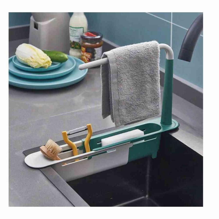 多機能 キッチン ラック グリーン 物置 バスケット タオルハンガー付き シンク 伸縮可能 整頓 ユーティリティ 便利 省スペース 送料無料 |  | 03