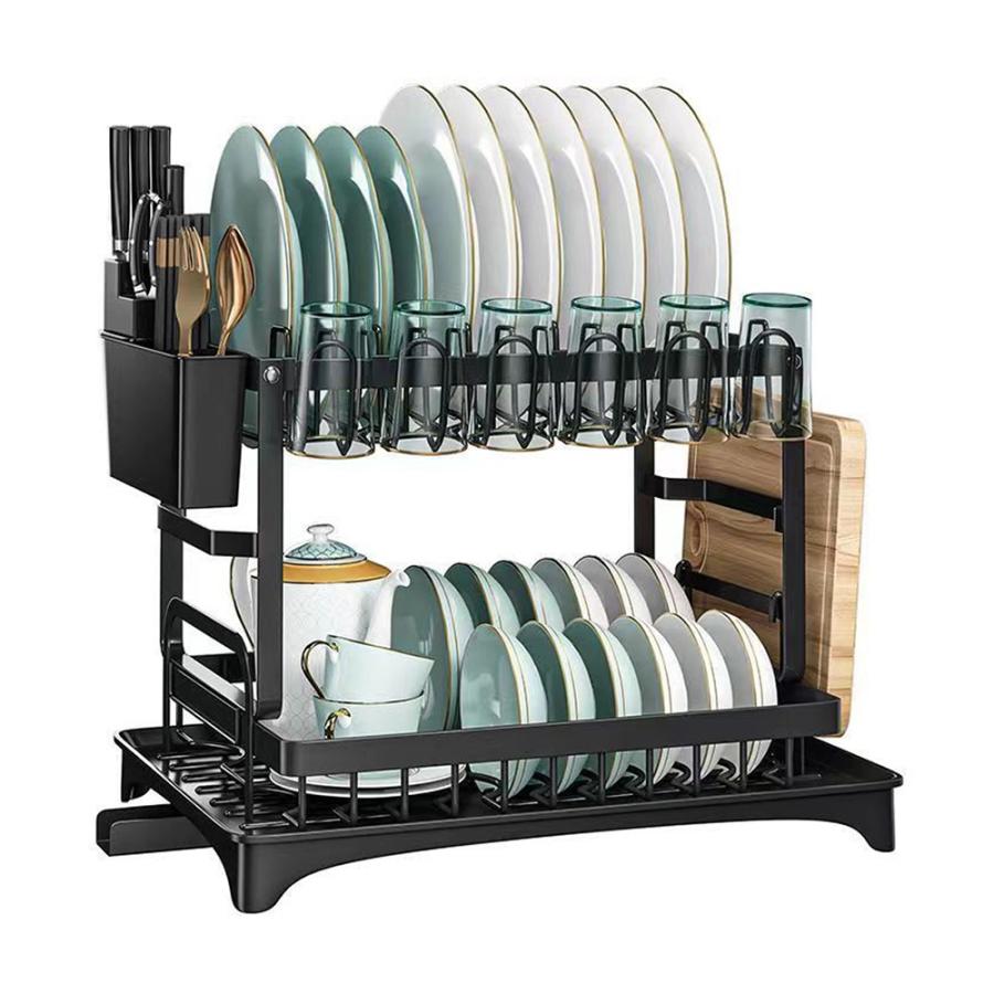 水切りラック 2段 キッチン用品 排水 システム 自然乾燥 食器乾燥 多目的収納 まな板立て付き 便利 省スペース 送料無料 |  | 05