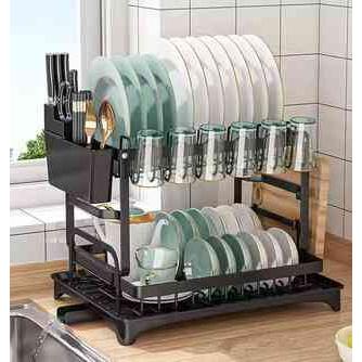 水切りラック 2段 スリム キッチン 自然乾燥 食器乾燥 多目的収納 便利 省スペース まな板立て付き 送料無料 | 