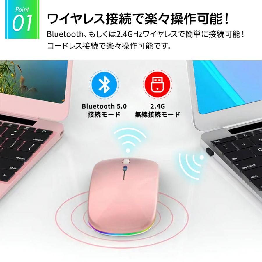 ワイヤレスマウス 充電式 薄型 軽量 無線 ワイヤレス 2.4G 5.0G windows mac chrome 静音 ロジクール からの買い替えに 送料無料 爆買 |  | 01