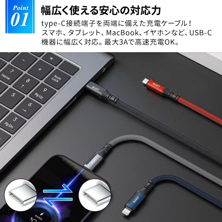 タイプC 充電ケーブル 3A 60W 極太 急速充電 USB type-C 1メートル 1m iPhone/iPad/Android/MacBook/タブレット 送料無料 1本 2本 3本 5本 10本 |  | 01