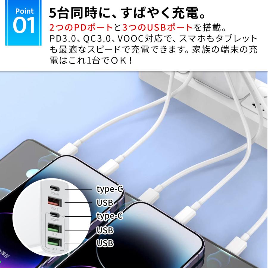 タイプC USB コンセント 急速充電器 20W ACアダプター 5ポート USB x3 タイプc x2 type-C QC3.0 PD iPhone/iPad/Android/MacBook/タブレット 送料無料 |  | 01