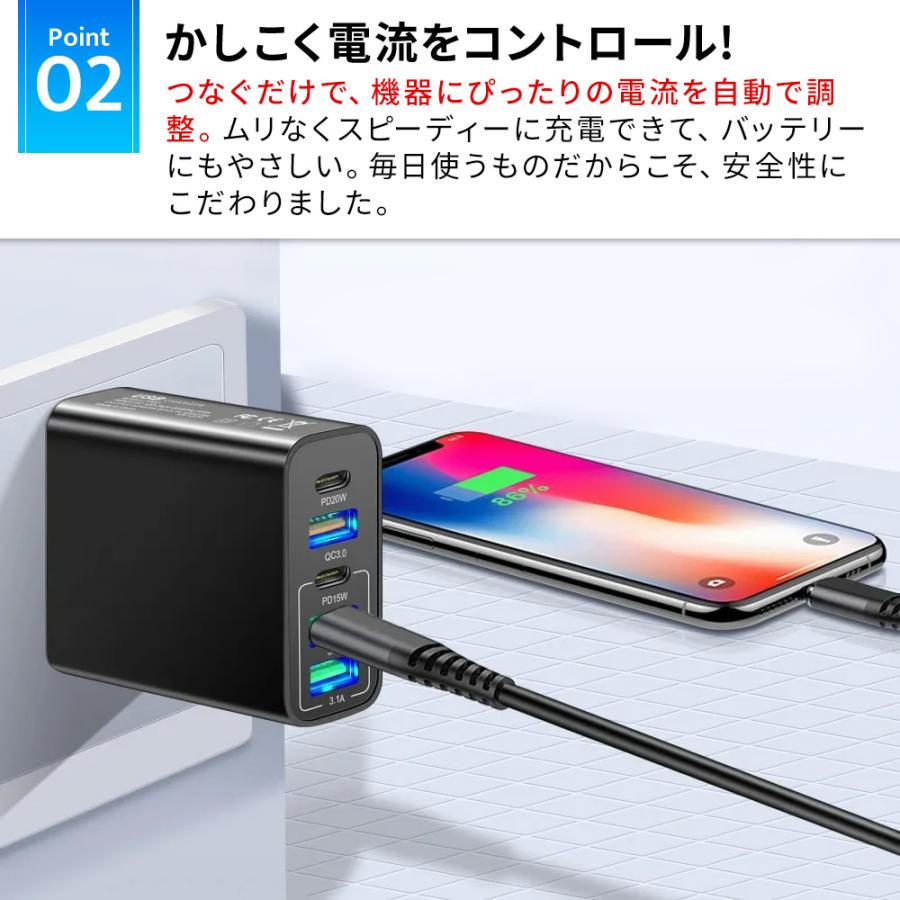 タイプC USB コンセント 急速充電器 20W ACアダプター 5ポート USB x3 タイプc x2 type-C QC3.0 PD iPhone/iPad/Android/MacBook/タブレット 送料無料 |  | 02
