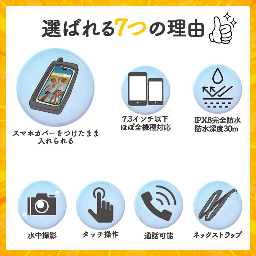 防水ケース 1枚 iPhone ProMaxがケース付きのまま入る スマホ iphone15 IPX8防水 7.3インチ以下全機種対応 Face ID認証対応 ネックストラップ付き |  | 05