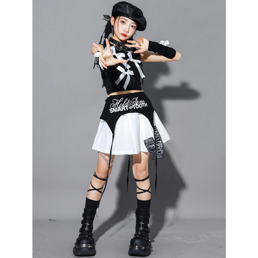白 黒 リボン ダメージ パンツ バンダナ キッズ ダンス衣装