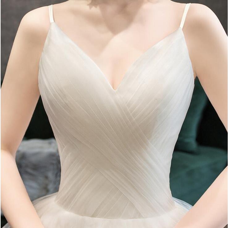 ロングウェディングドレス 豪華フォーマル 可愛い花嫁ドレス Aライン フリルボリュームドレス 演奏会 結婚式披露宴ドレス　二次会パーティードレス 旅行海撮影キ_5