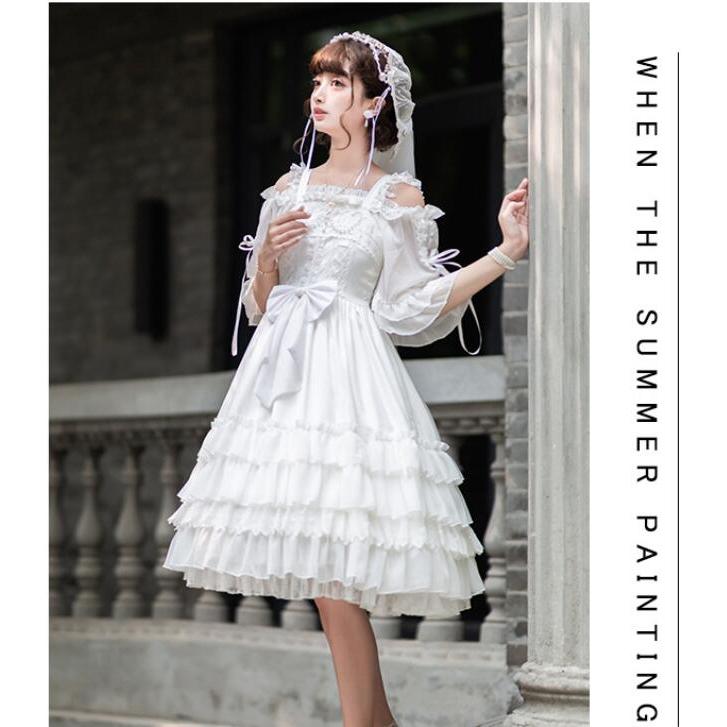 ジャンパースカート ベール付 ロリータドレス 花嫁ロリータ服 ゴスロリ
