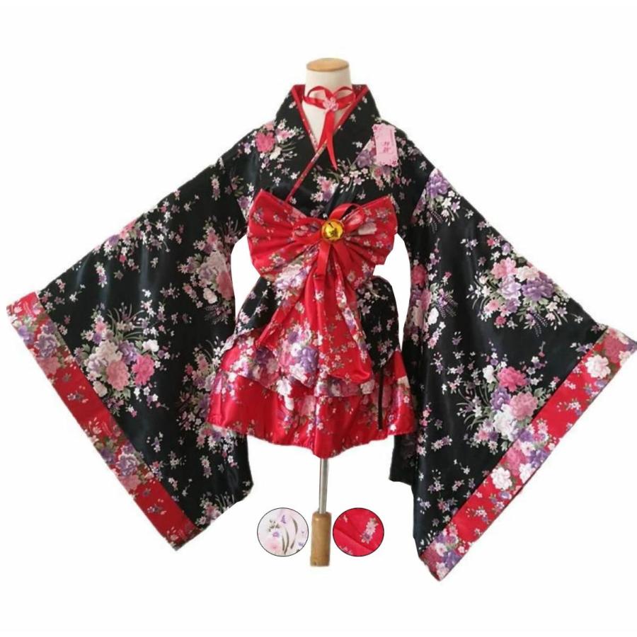 着物 花魁 和服 レディース メイド服 和柄 ドレス 膝丈 着物ドレス