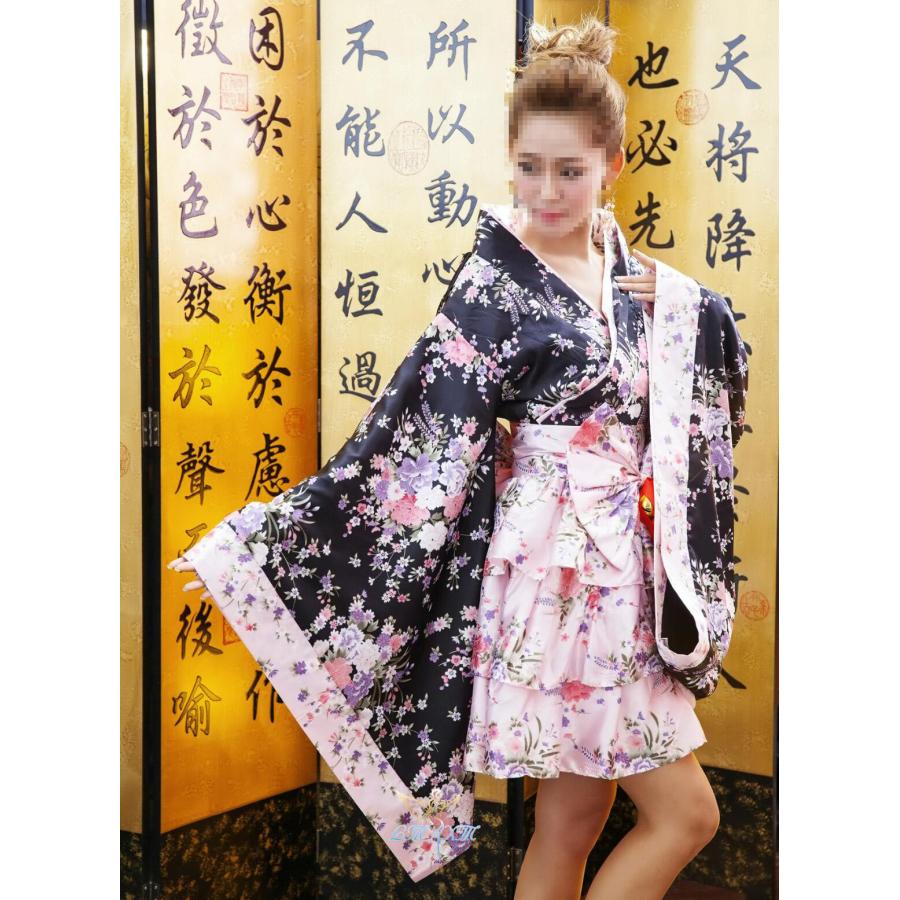 着物 花魁 和服 レディース メイド服 和柄 ドレス 膝丈 着物ドレス