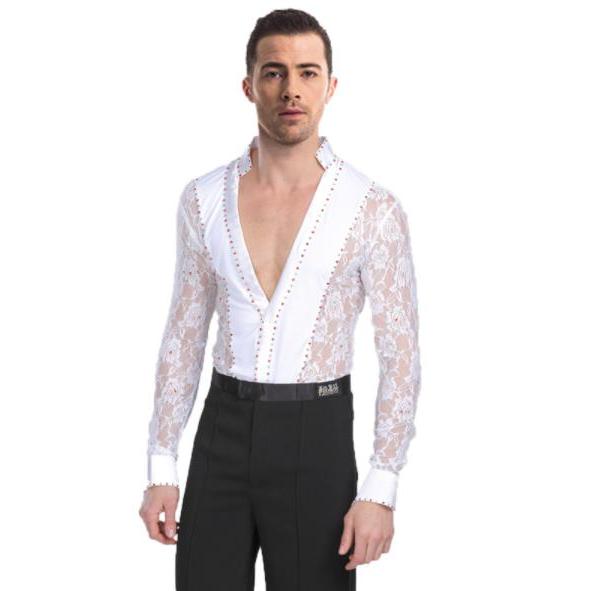 メンズ社交ダンス衣装 レースブラウス ボディシャツ リベット 男性用