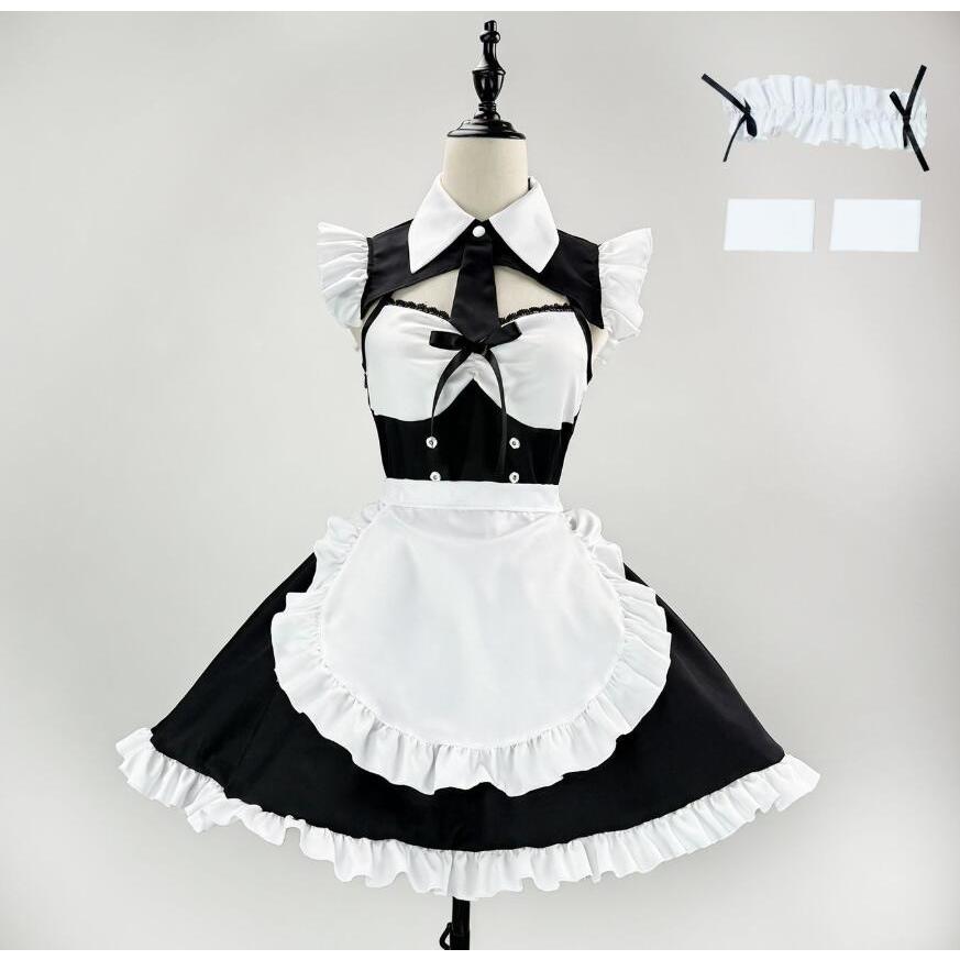 メイド服 ハロウィン コスプレ衣装 膝丈 メイドワンピース 袖なし 
