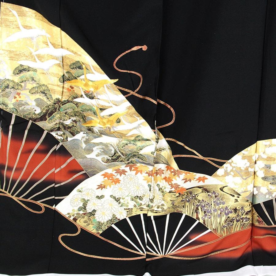 黒留袖 仮絵羽 -2- 十日町金彩友禅 光琳扇 絹100% : e-tsd-2 : あおい 新品仮絵羽黒留袖手描き染正絹②