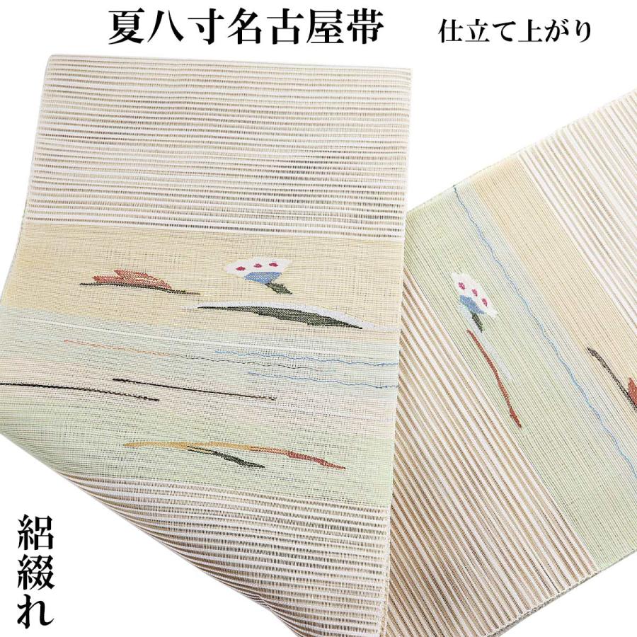 A-40 夏帯 5枚 まとめ売り 羅 紗 絽綴れ リメイク材料 正絹 平仕立て名古屋帯 絽つづれ -11- 夏用 絹混 ベージュ : あおい