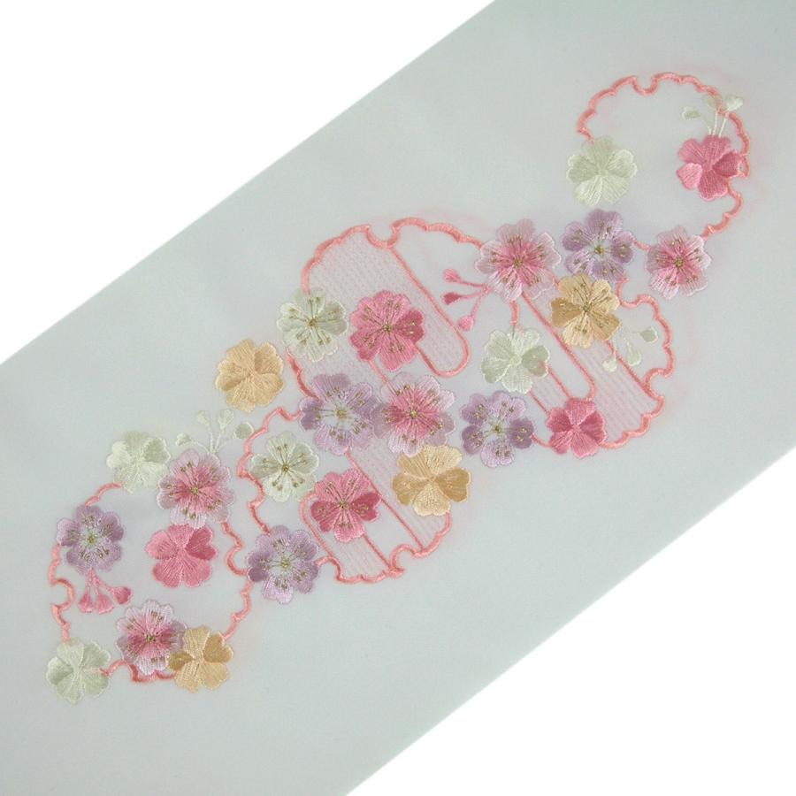 シルエリー 刺繍半襟 -42- 新合繊 日本製 雪輪に桜 白/ピンク｜aoi-shojiki｜03