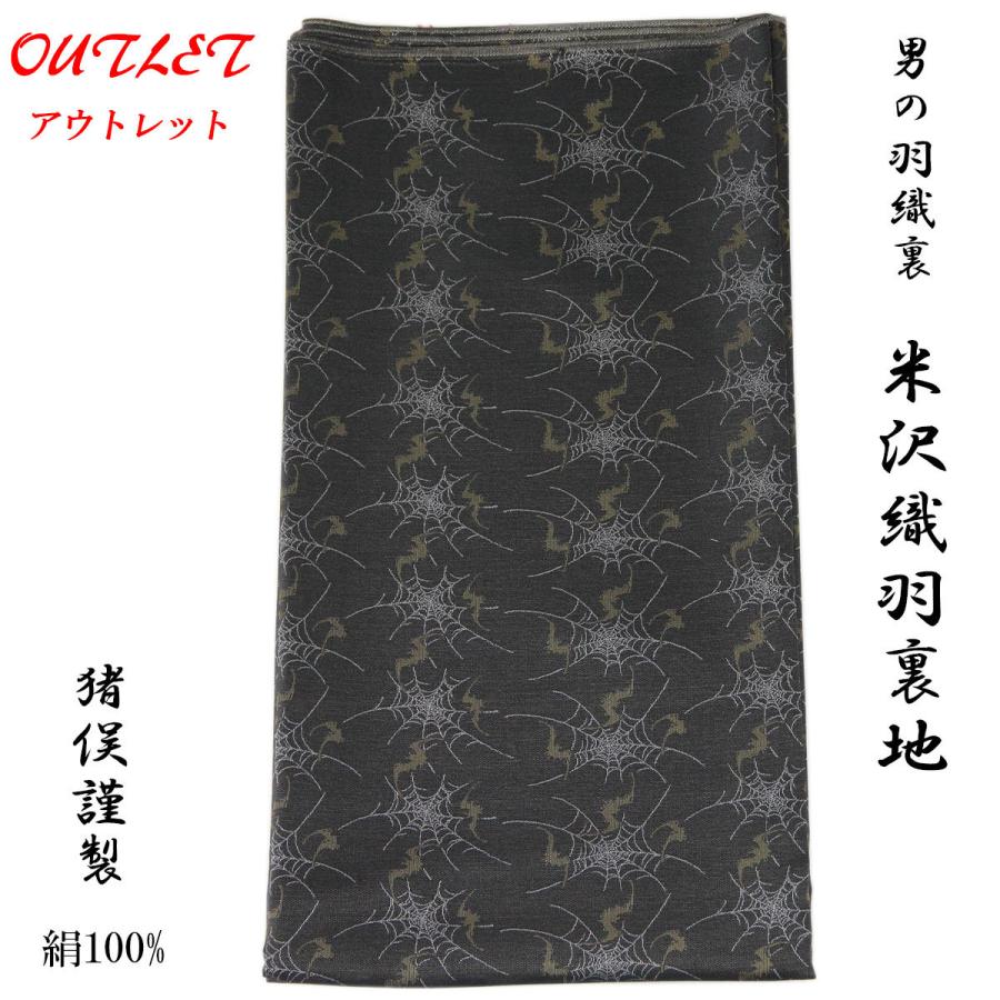 代引不可 メンズ羽裏 正絹 55 羽織裏 広幅 紋繻子 蝙蝠に蜘蛛の巣 藍墨茶 空五倍子色 絹100 想像を超えての Studiostodulky Cz