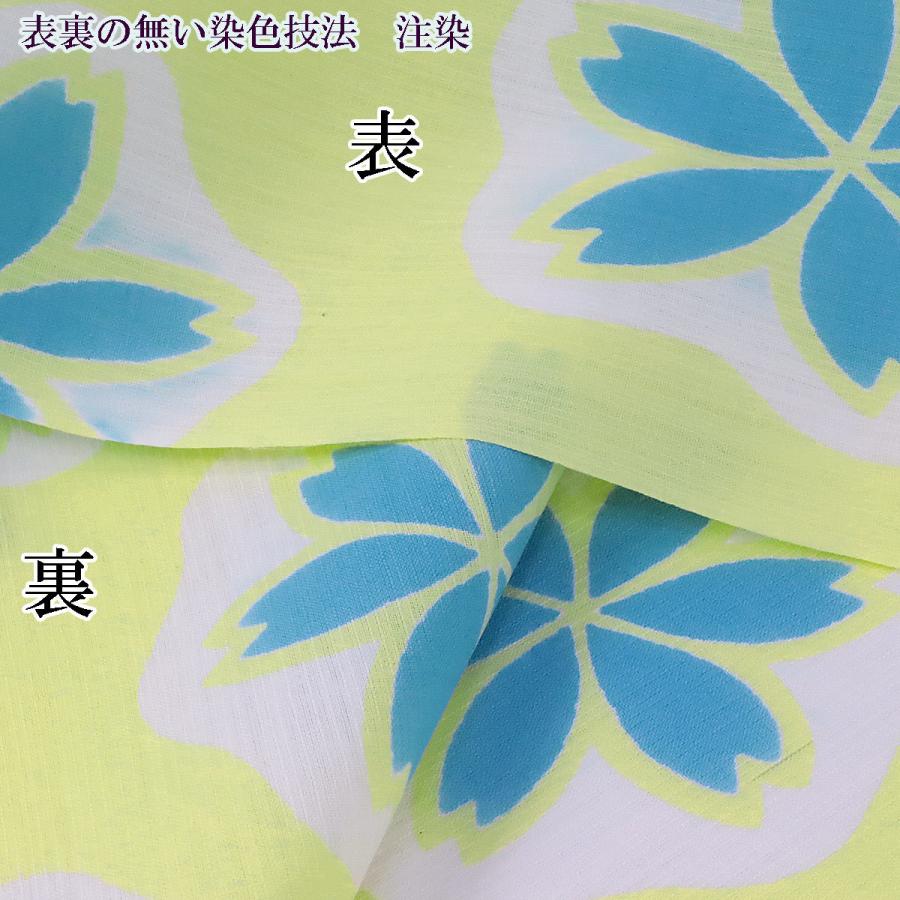 浴衣反物 レディース -11G- 日本のなつ 伊勢型紙 注染 先染滝麻生地 日本製 ライムイエロー/桜雨(さくらだれ)｜aoi-shojiki｜03