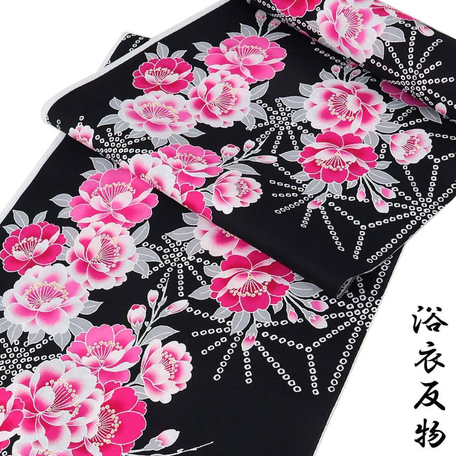 浴衣反物 レディース -4A- 綿100% 日本製 ガミング加工 桜 黒 浴衣反物 レディース -4A- 綿100% 日本製 ガミング加工 桜 黒