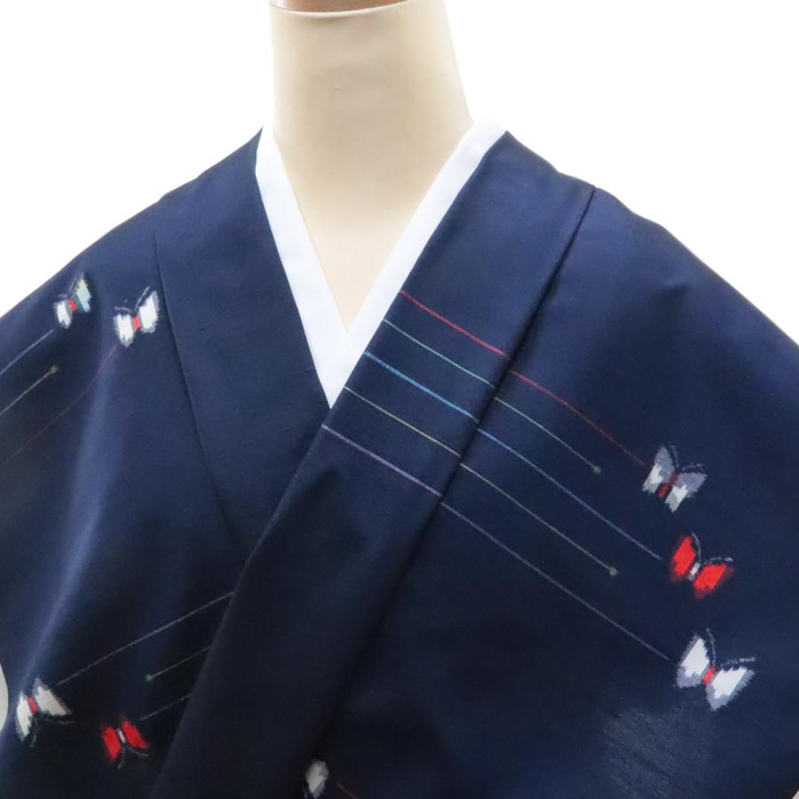 紬 反物 -13B- 織宝つむぎ 十日町紬 絹100% 濃紺 絣柄 : あおい 紬 反物 -13B- 織宝つむぎ 十日町紬 絹100% 濃紺 絣柄 : あおい