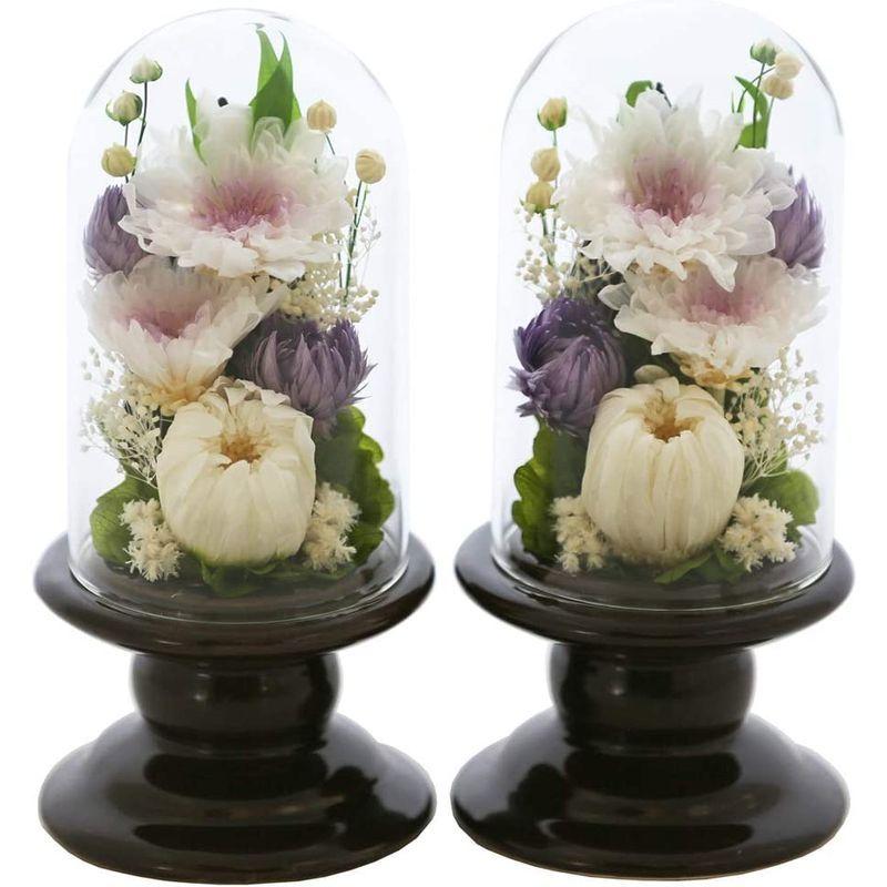 アートフォーシーズン 仏花 ●（茶系）ミニ輪菊glass 対デザイン２個SETホワイト プリザーブドフラワー 仏花 茶系 ミニ輪菊glass 対デザイン２個SETホワイト プリザーブドフラワー