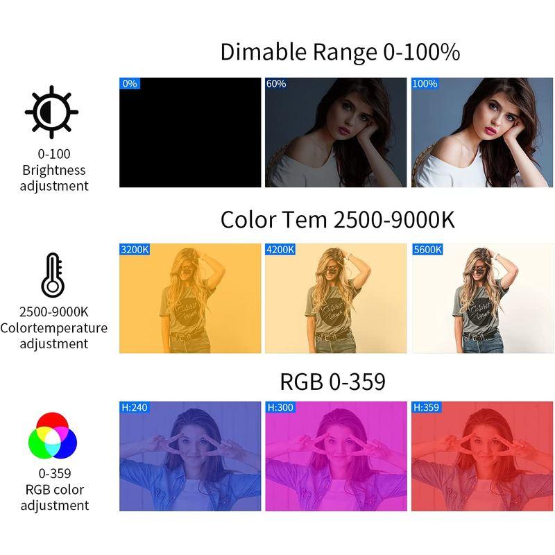 RGB撮影ライト LEDビデオライト 卓上スタンド 359色RGBモード 明るさ調整が可能 9000k明るい白色光 2000mAh YouT