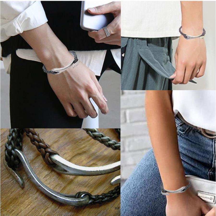 本革 編み 牛革ブレスレット フック型 レザー レディース ブレスレット