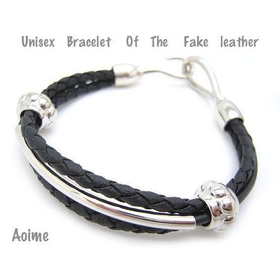 ブレスレット バングル フック フェイクレザー 4つ編み