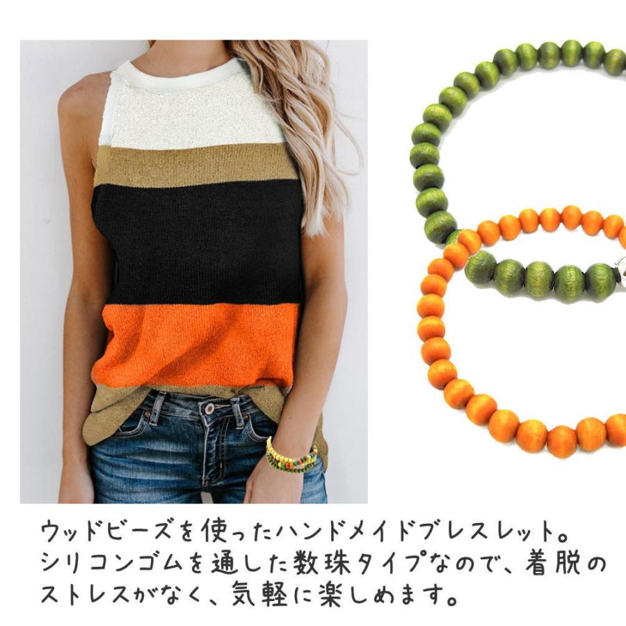 ゴムブレス 数珠 ブレスレット ウッドビーズ エスニック アジアン