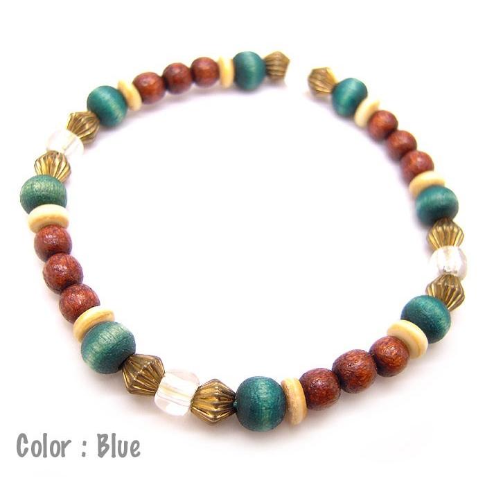 ゴムブレス 数珠 ブレスレット カラフル ウッドビーズ エスニック