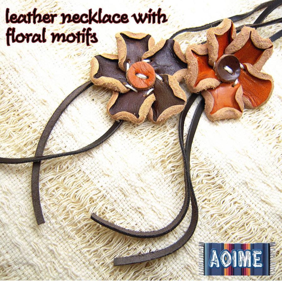 革製 レザーフラワー ロングチョーカー 手作り 花のレザーネックレス
