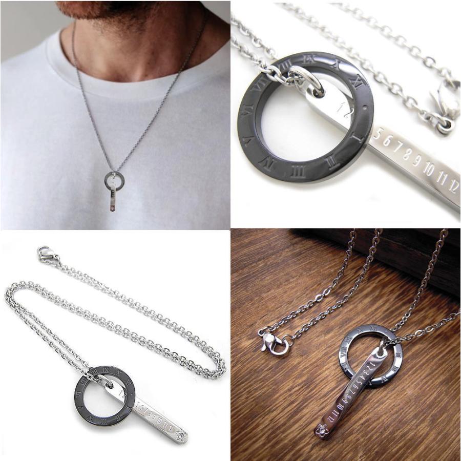 ダブルトップ ステンレス チェーン ネックレス ペンダント ローマ数字