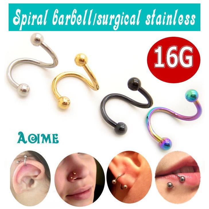 16G スパイラルバーベル ボディピアス サージカルステンレス ボディー