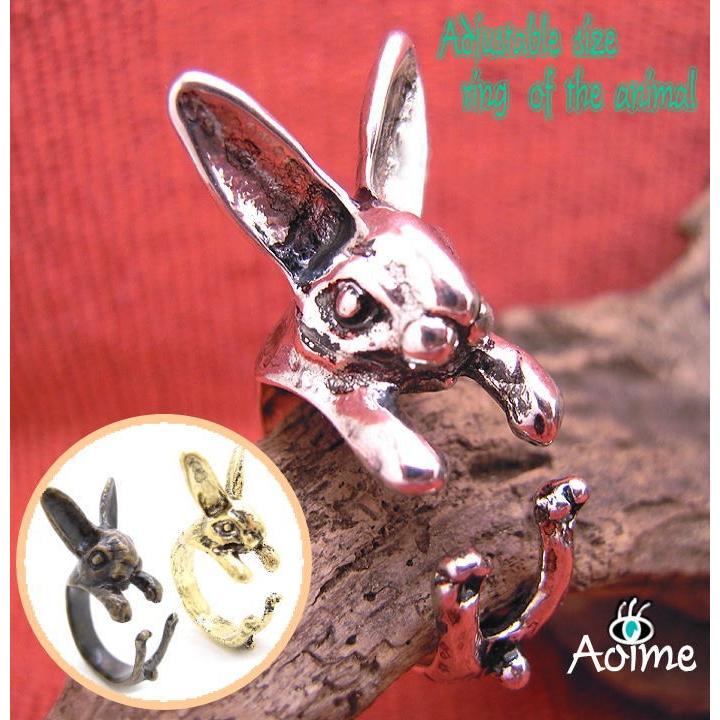 ウサギ うさぎ 兎 ラビット リング アニマル 指輪 フリーサイズ 指輪 