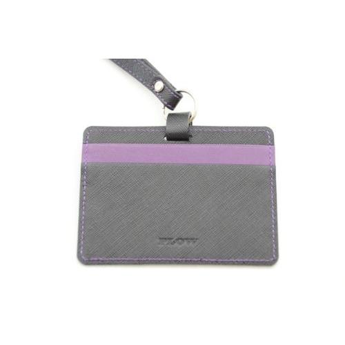 PLOWメッシュエンボスシリーズ本革製IDケース＆ストラップ（横型）(紫） ウォレット、財布