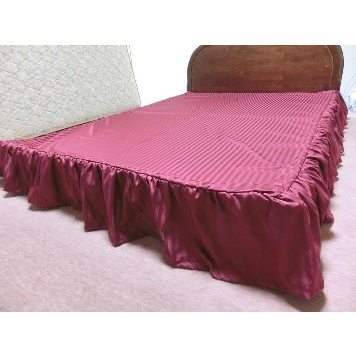 ベッドスカート ワイドダブル 155x195/155x200/155x210cm フリルスカート 丈約20〜25cm ポリエステル100% 日本製 エステル・ストライプ・サテン 洗えるの画像