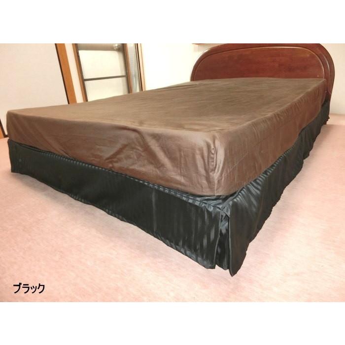 ベッドスカート キング スリットタイプ 180x195/200/210cm スカート丈約15/20/23/25cm ポリエステル100% 日本製 エステル・ストライプ・サテン 洗濯可能の画像