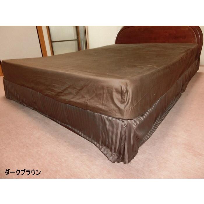 ベッドスカート クイーン スリットタイプ 160x195/200/210cm スカート丈約15/20/23/25cm ポリエステル100% 日本製 エステル・ストライプ・サテン 洗えるの画像
