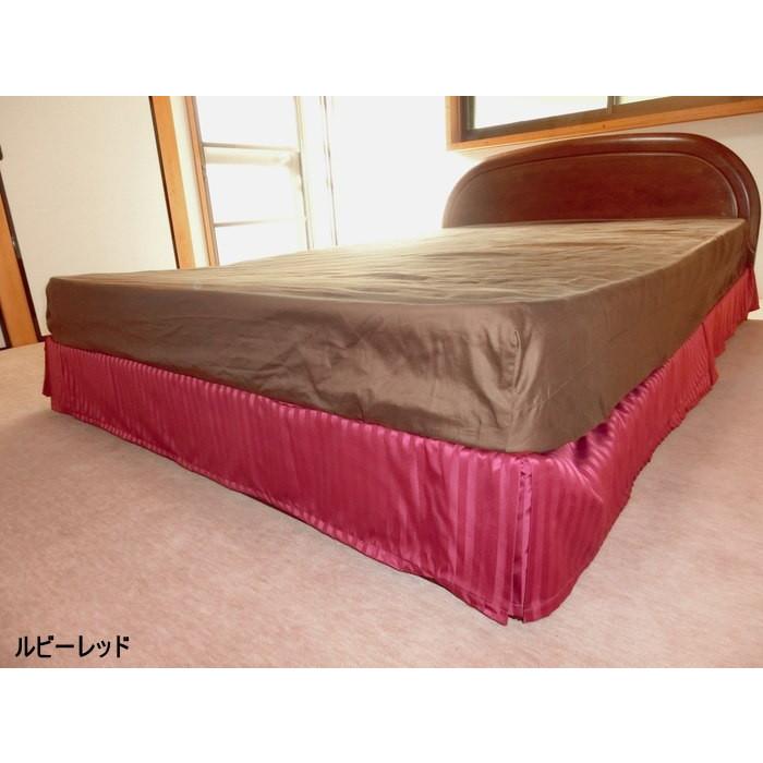 ベッドスカート クイーン スリットタイプ 160x195/200/210cm スカート丈約15/20/23/25cm ポリエステル100% 日本製 エステル・ストライプ・サテン 洗えるの画像