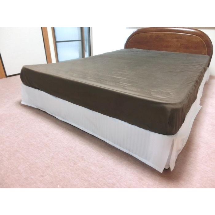 ベッドスカート クイーン スリットタイプ 160x195/200/210cm スカート丈約15/20/23/25cm ポリエステル100% 日本製 エステル・ストライプ・サテン 洗えるの画像