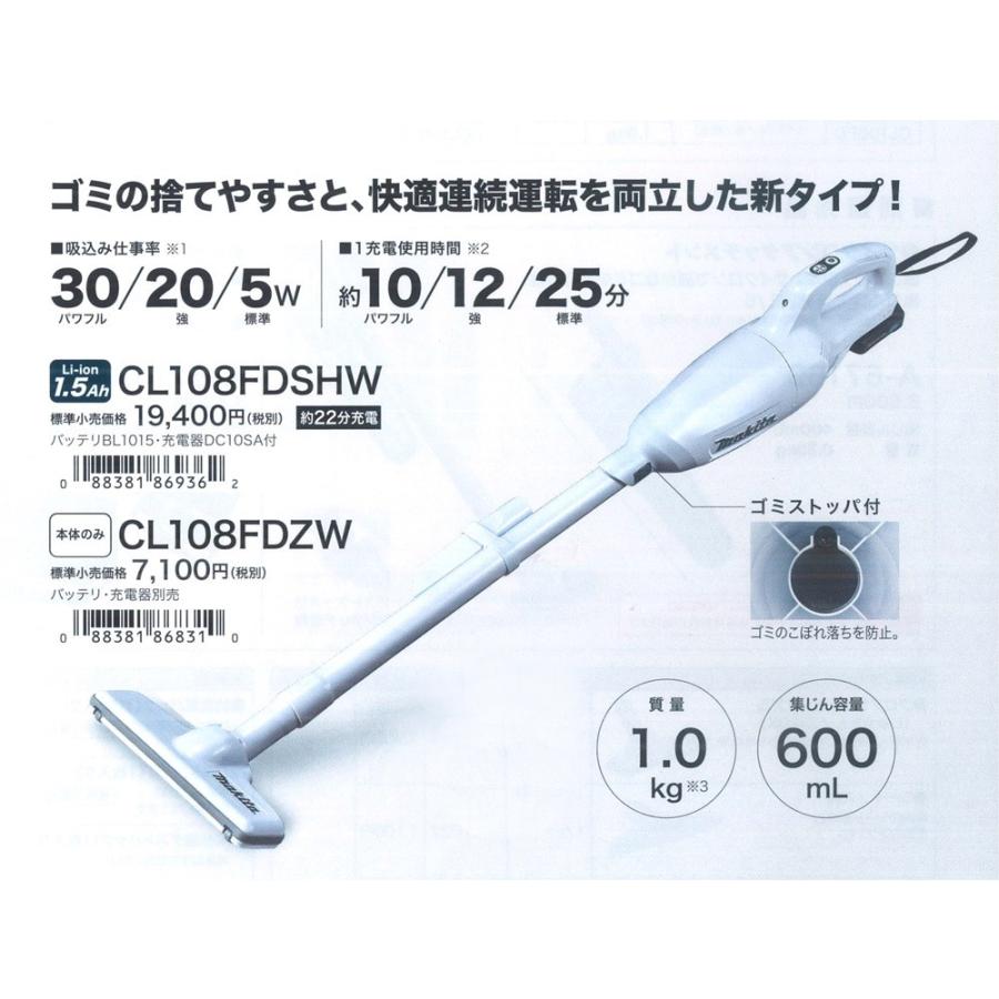 マキタ（makita） マキタ電動工具 充電式クリーナー CL108FDSHW