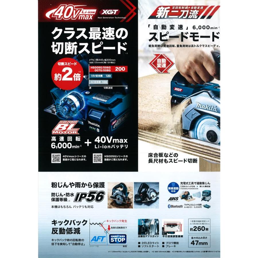 マキタ マキタ電動工具 125mm充電式マルノコ HS005GZ 40V 青 マキタ マキタ電動工具 125mm充電式マルノコ HS005GZ 40V 青