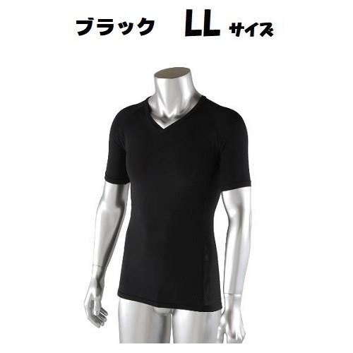 おたふく手袋　BT冷感　パワーストレッチ　半袖Vネックシャツ　JW-622　ブラック　LLサイズ｜aokikanamono