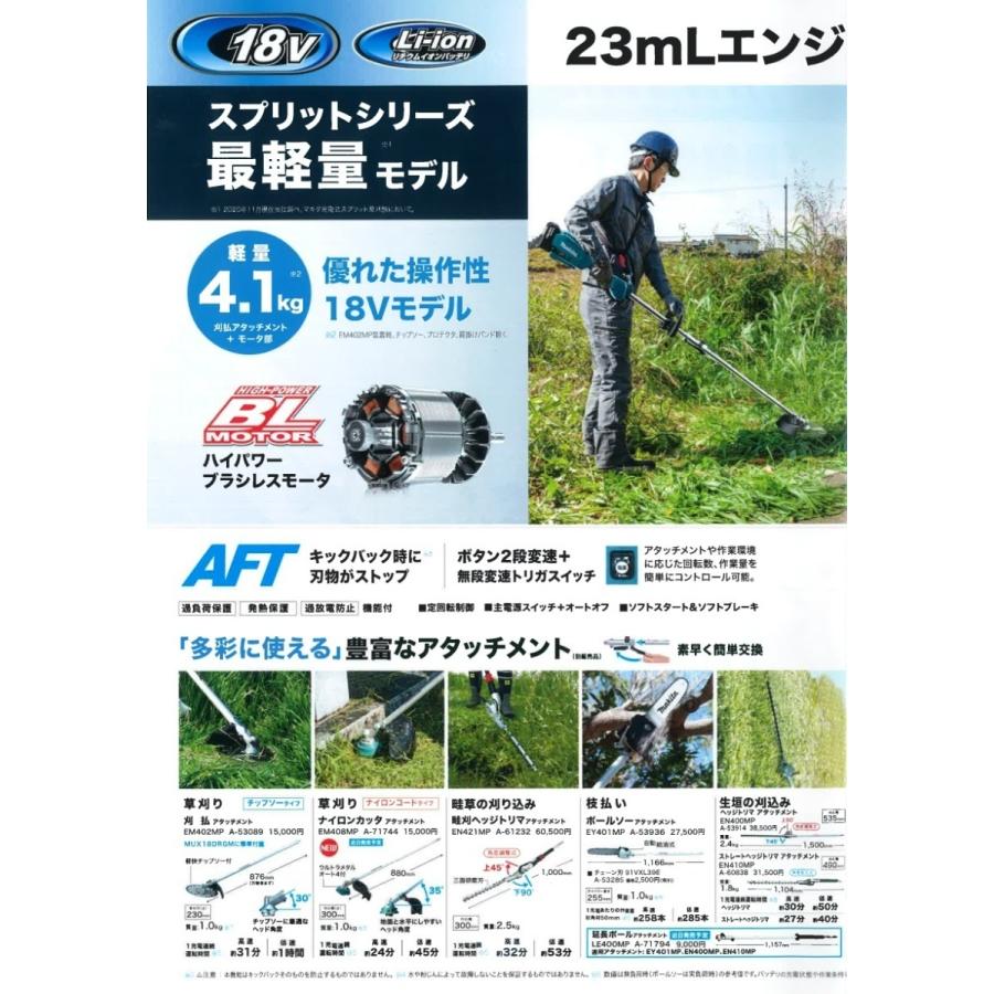 マキタ電動工具　充電式スプリット草刈機　MUX18DZ　18V　モーター部本体のみ（アタッチメント・バッテリ・充電器別売）｜aokikanamono｜03