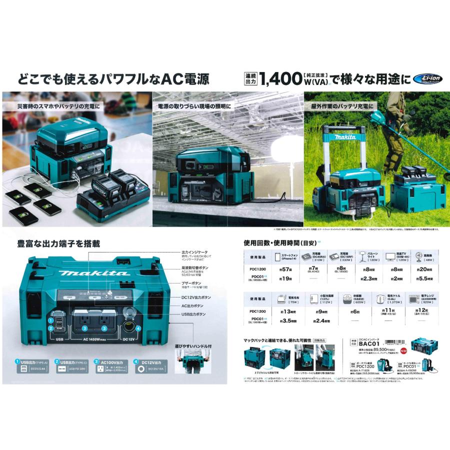マキタ マキタ電動工具 DCACインバータ 本体のみ（ポータブル電源 